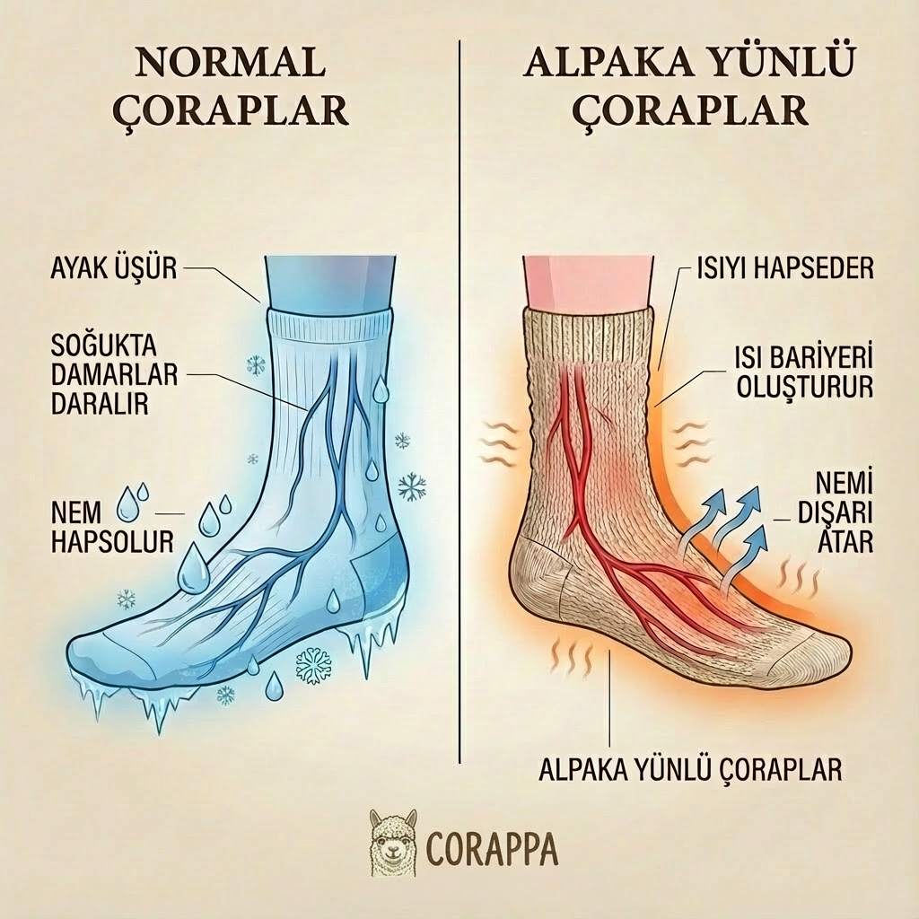 Doğal Alpaka Yünü Kış Çorabı